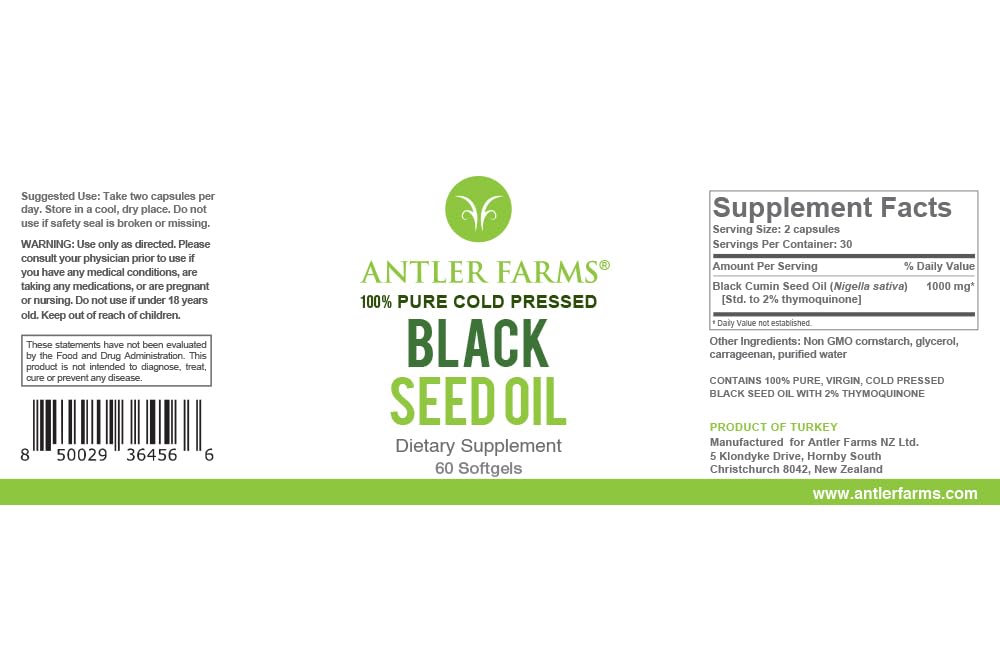 Antler Farms Black Seed Oil Softgel Capsules, 60 Softgels