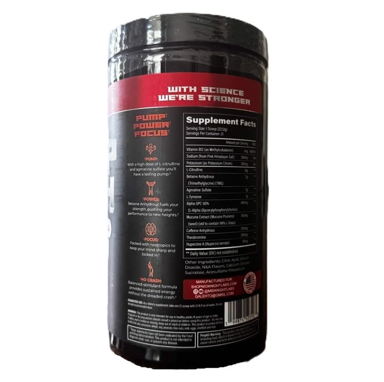 Midknight Labs PumpTech Pre-Workout for Pump and Focus Powder, 16 Servings
