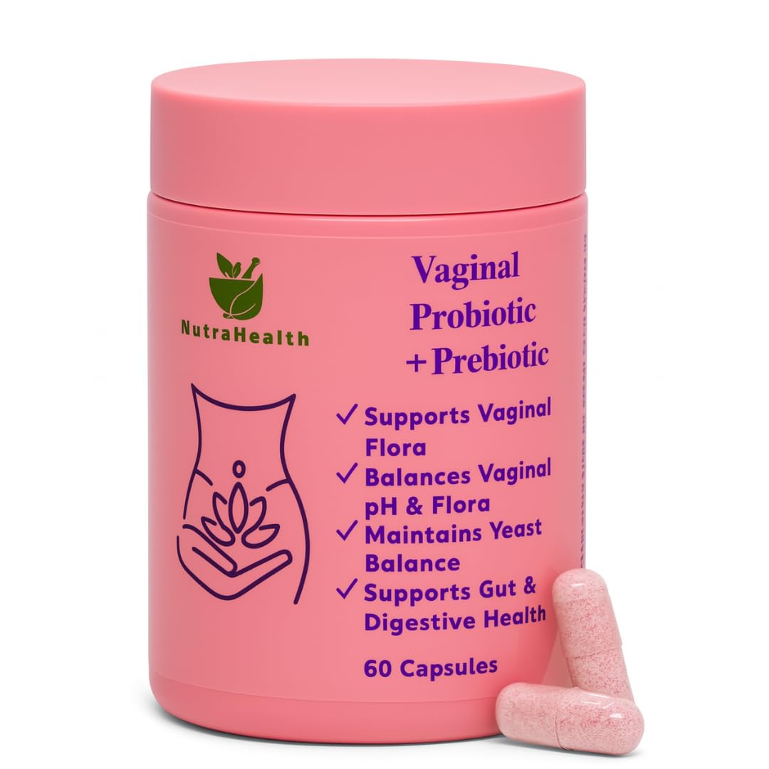 NutraHealth Vaginal Probiotic + Prebiotic for Women – Supports pH Balance, Yeast & Odor – with Lactobacillus rhamnosus, reuteri – Gut & Feminine Health, 60 Capsules