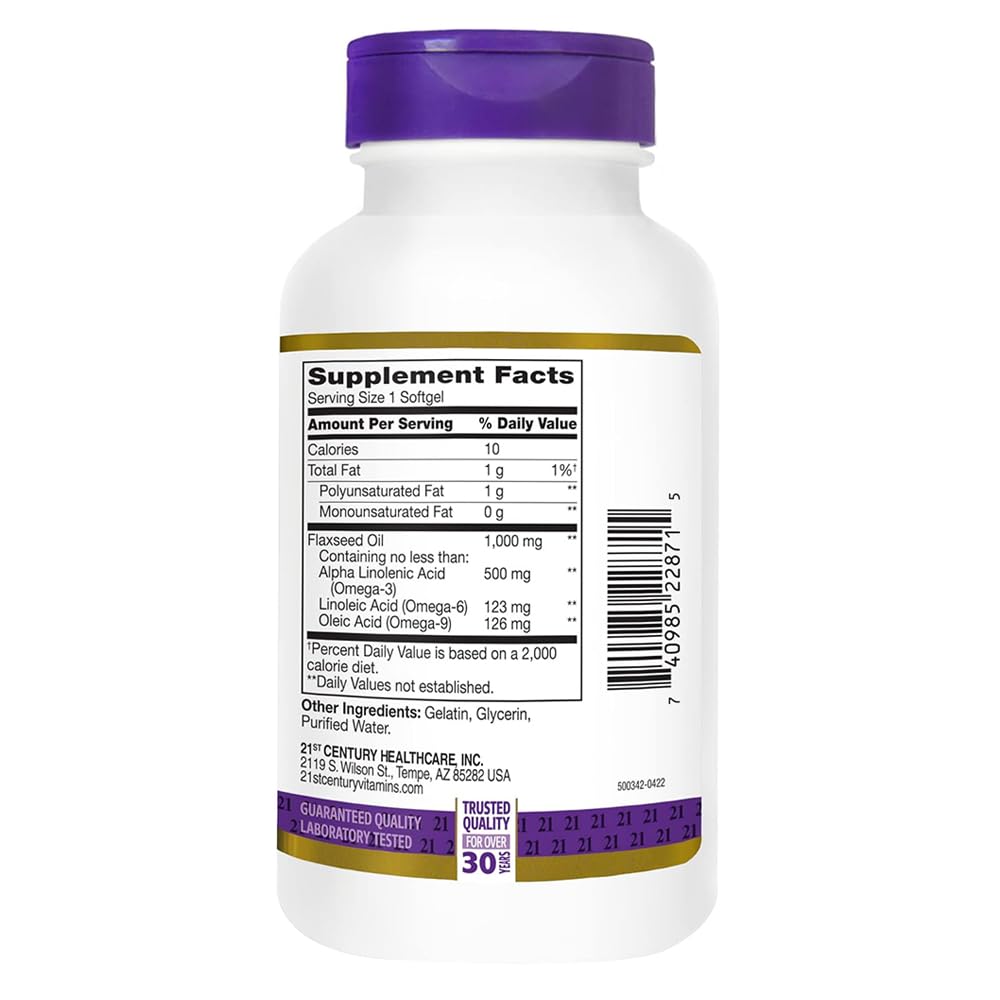 21st Century Flaxseed Oil 1000mg Softgels, 120 Count
