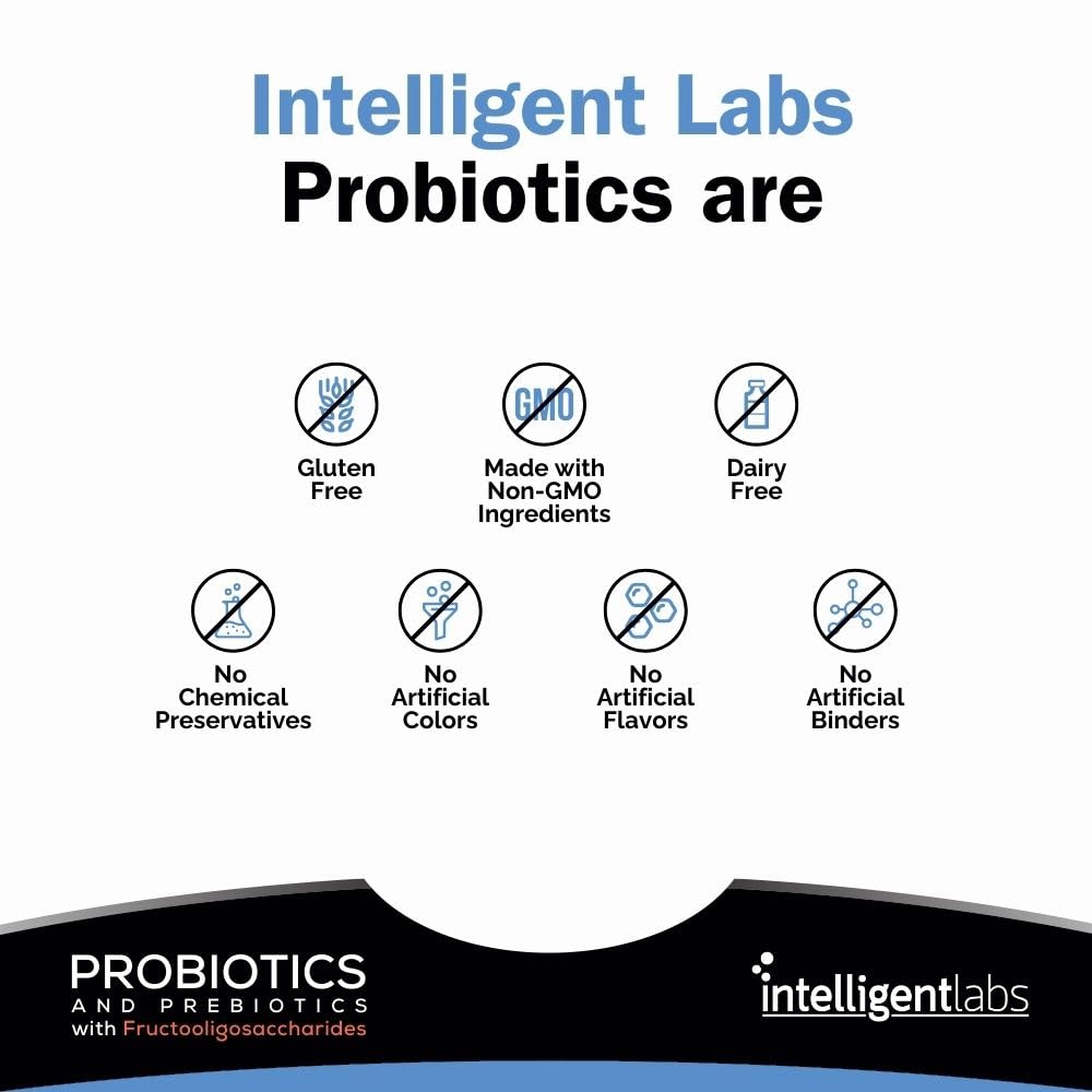 Intelligent Labs Adult Probiotics & Prebiotics 50B CFU for Gut Health Capsule 60 Count