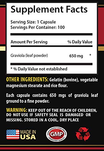 SKIN CARE SOLUTIONS Immune System Booster Graviola Leaf Extract (650mg) Graviola Puree, 100 Capsules