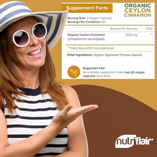 NutriFlair Organic Ceylon Cinnamon Supplement 1200mg Capsules 120 Count