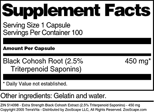Terravita Black Cohosh Extract 450 mg Capsules, 300 Count