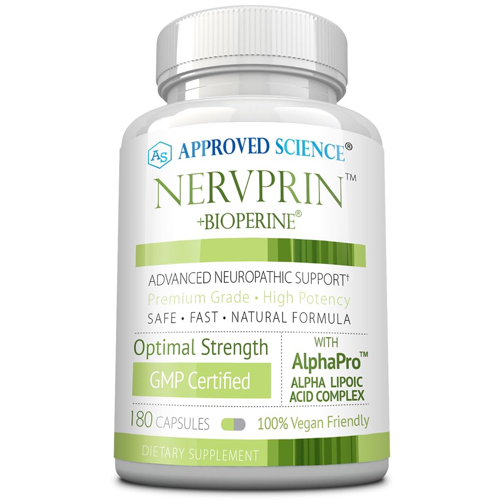 Approved Science Nervprin Nerve Support Benfotiamine, B12, R-Alpha-Lipoic Acid, Corydalis, Boswellia, BioPerine - 180 Capsules