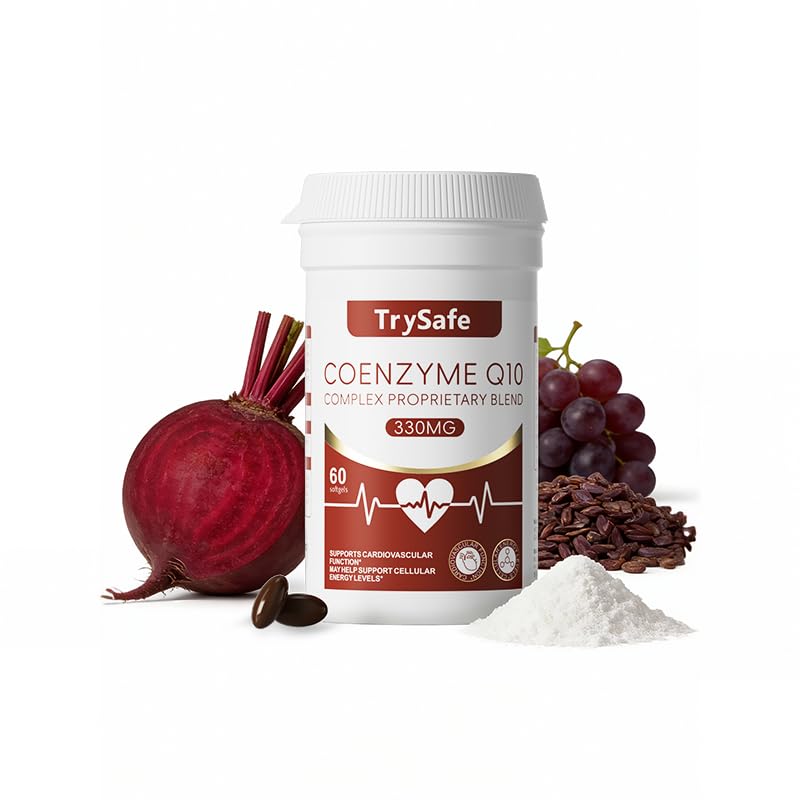 TrySafe Coenzyme Q10 Complex Proprietary Blend with Grape Seed Extract, Beetroot, Resveratrol & PQQ Softgels, 60 Count