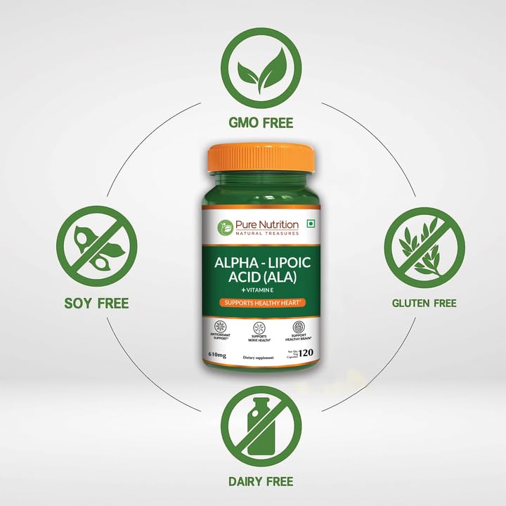 Pure Nutrition Natural Treasures Alpha Lipoic Acid 600mg + Vitamin E, 120 Capsules