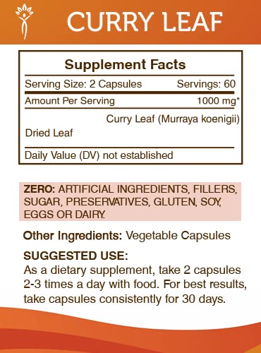 Secrets of the Tribe Curry Leaf Capsules 120 Count