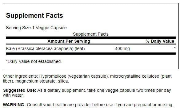 Swanson Full Spectrum Kale 400 mg Capsule, 60 Count