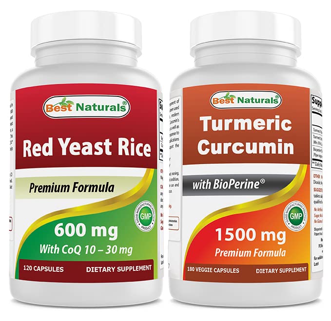 Best Naturals Red Yeast Rice with CoQ10 & Turmeric Curcumin 1500mg/Serving with Bioperine Capsule, 1 Count