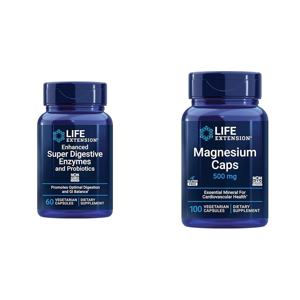 Life Extension Enhanced Super Digestive Enzymes & Probiotics and Magnesium Capsules, 160 Capsules