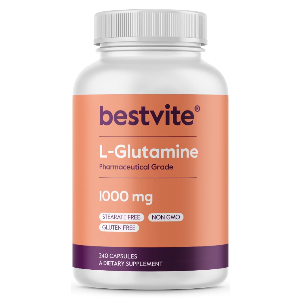 BESTVITE Filler-Free L-Glutamine 1000mg per Capsule, 240 Capsules