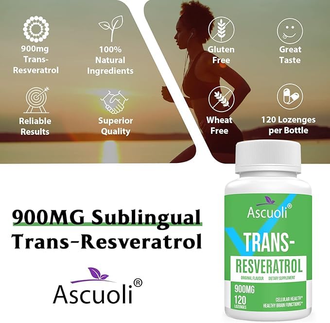 Ascuoli Trans-Resveratrol Purity 99%, 3-in-1 Advanced Formula Resveratrol Supplement for NAD+, Immune & Energy Support, Anti-Aging, Skin Health & Antioxidant, 240 Tablets