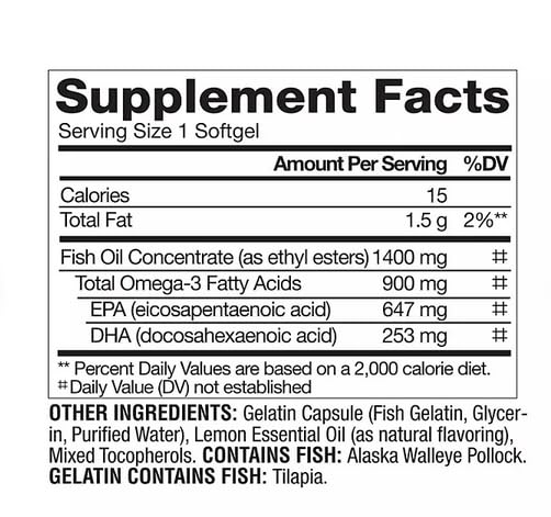 Generic Omega 3 Triple Strength Fish Oil Softgels, 150 Count