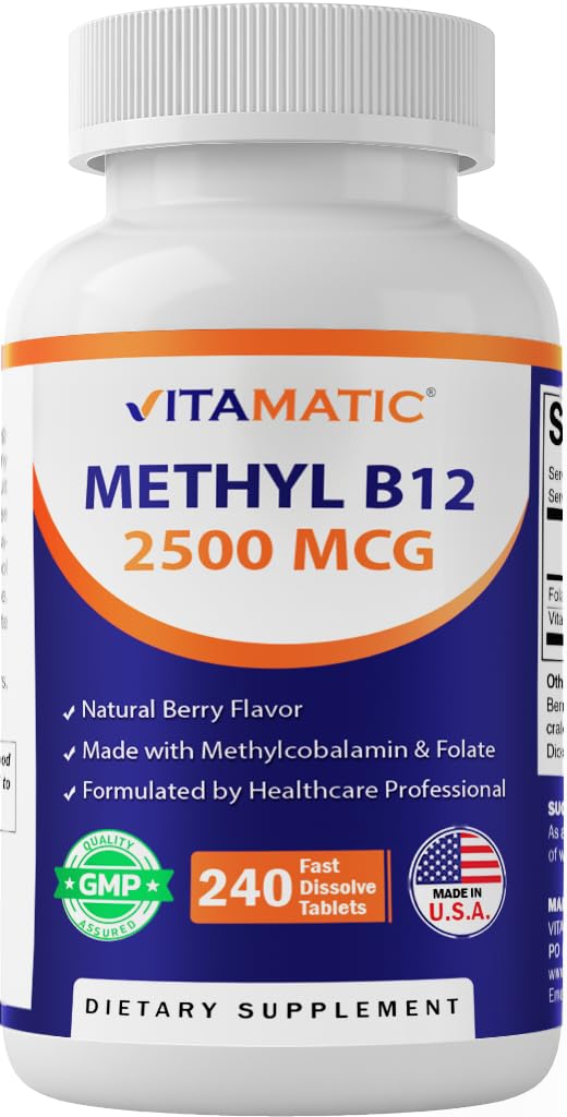 Vitamatic Methyl B12 2500 mcg with Folic Acid – Fast Dissolve Tablets, 240 Count
