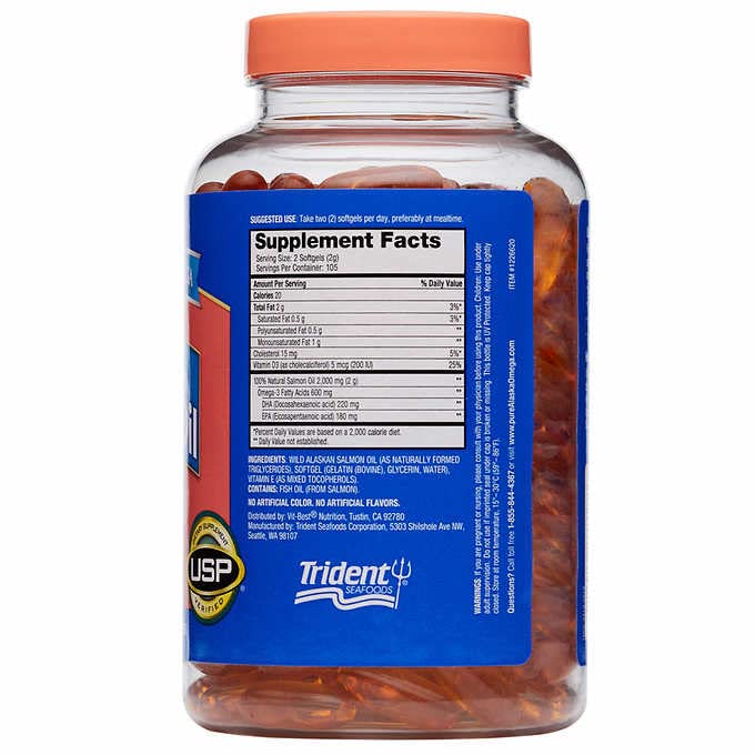 Adventure Home Pure Alaska 1000mg Omega-3 Wild Alaskan Salmon Oil Softgels, 210