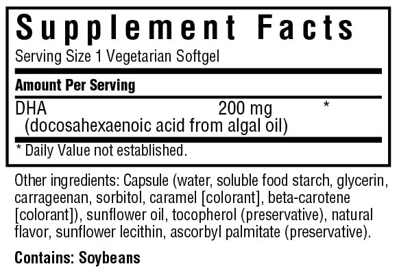 BlueBonnet Natural Omega-3 Vegetarian DHA Softgels, 200 mg, 60 Count