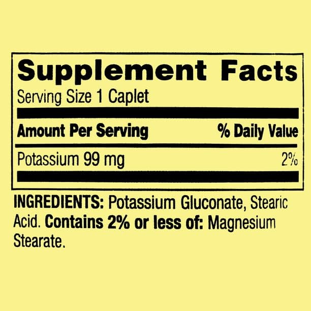 FUSION SHOP STORE Potassium 99mg Caplets, 100 Count