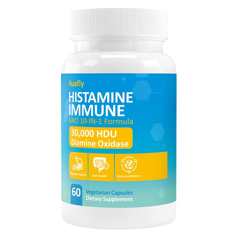 KUAFLY Histamine Blocker – Natural DAO Supplement with Diamine Oxidase & Quercetin, Immortelle, Vitamin C for Gut Health, 60 Capsules