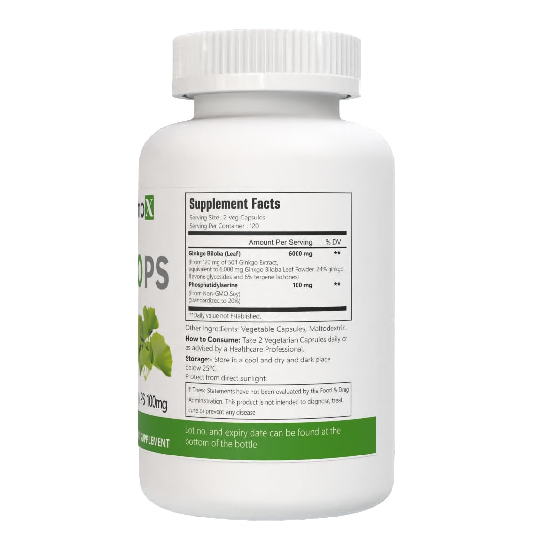 VitaCosmoX Ginkgo Biloba with Phosphatidylserine Complex Capsules, 240 Vegetarian Capsules
