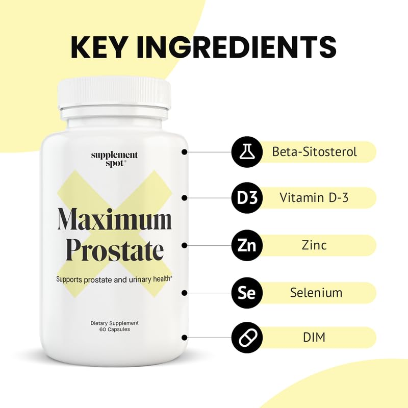 Supplement Spot Maximum Prostate Supplements for Men – 600 mg Beta Sitosterol & 100 mg DIM Per Serving – Mens Health Supplements for Urinary Support & Bladder Control, 60 Capsules