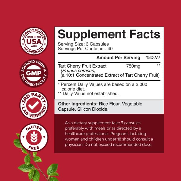 Natures Craft Tart Cherry Capsules, Extra Strength, 120 Count