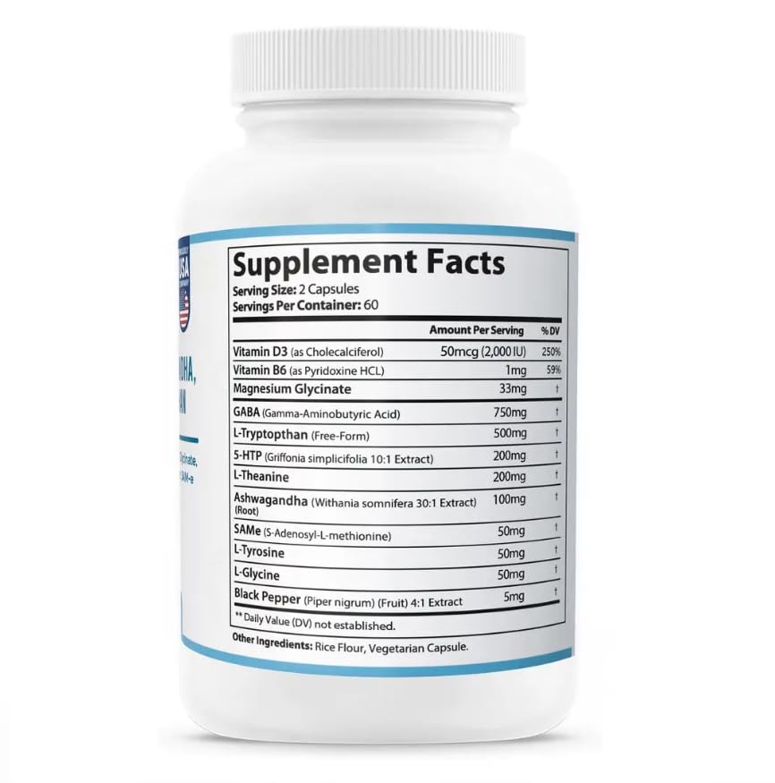 HARMONIFY GABA L-Theanine with Magnesium Glycinate, Ashwagandha, Same, 5-HTP & L-Tryptophan, 12-in-1 Capsule, 60 Count