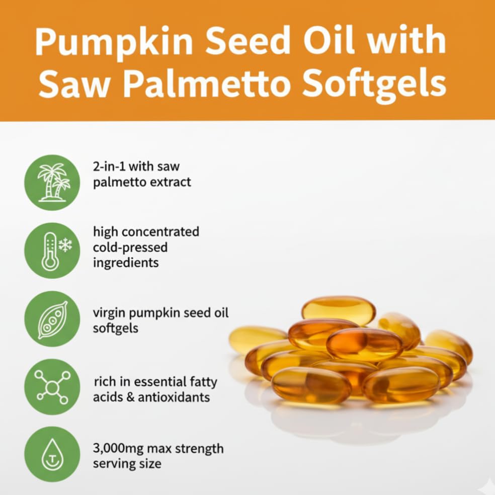 Cures For Life Pumpkin Seed Oil with Saw Palmetto Softgels 300 Count