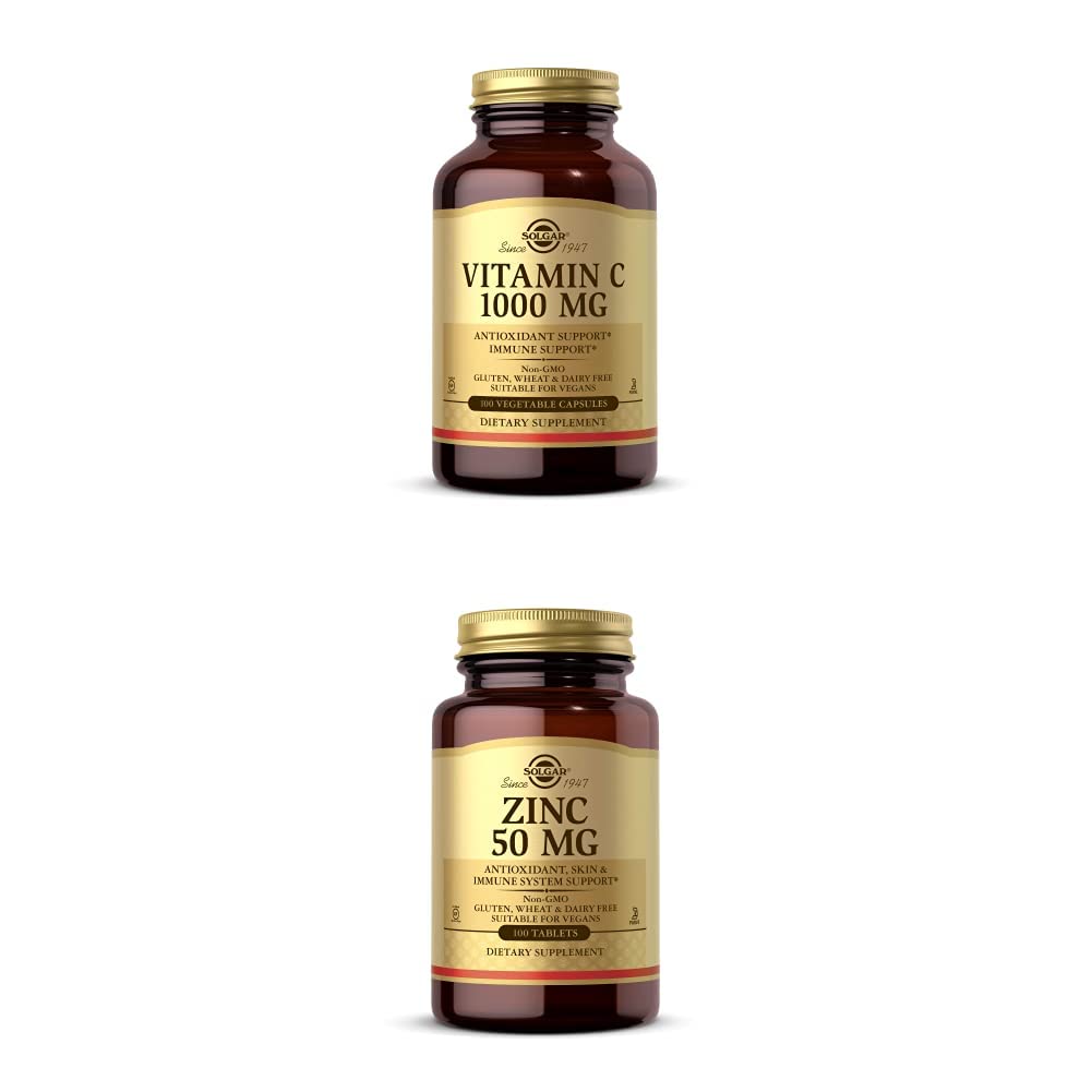 Solgar Vitamin C 1000 mg, 100 Vegetable Capsules and Zinc 50 mg, 100 Tablets