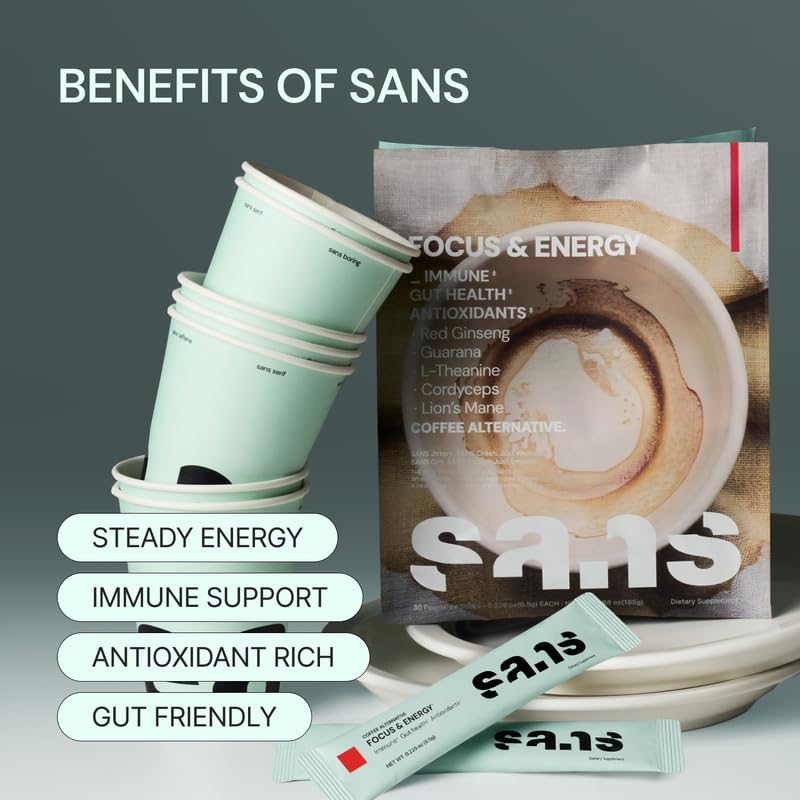 Sans Focus & Energy Mushroom Coffee Alternative Powder, 30 Sticks