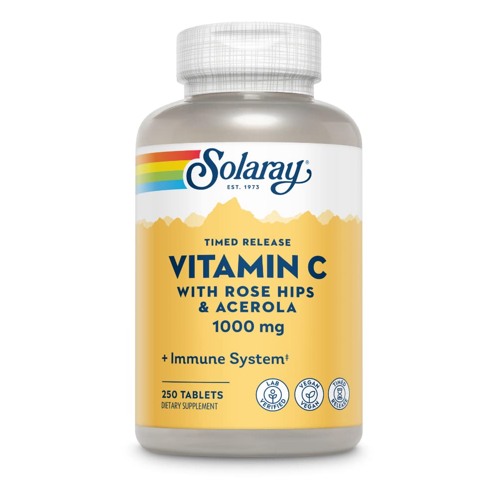 Solaray Vitamin C with Rose Hips & Acerola, 1000mg, Two-Stage Timed-Release, 250 Tablets