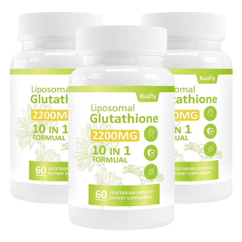 KUAFLY Liposomal Glutathione 2200 MG per Serving, 10-in-1 Comprehensive Formula with Vitamin C, Alpha-Lipoic Acid, Resveratrol, Milk Thistle, Non-GMO Nutritional Supplement, 180 Capsules