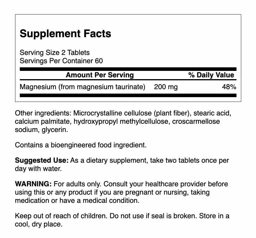 Swanson Magnesium Taurate Bone and Muscle Support Supplement for Active Adults - 100 mg per Tablet, 240 Tablets