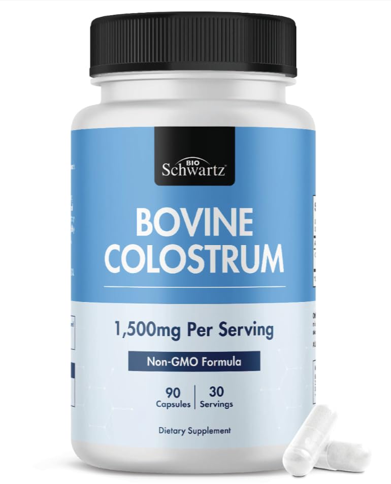 BioSchwartz Colostrum Supplement Extra Strength 1500mg Per Serving Grass Fed Colostrum Capsules, Non-GMO, Gluten Free, 90 Count