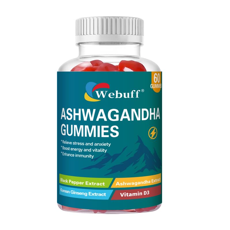 Webuff Ashwagandha Gummies with L-Theanine & Black Pepper Extract, 60 Count