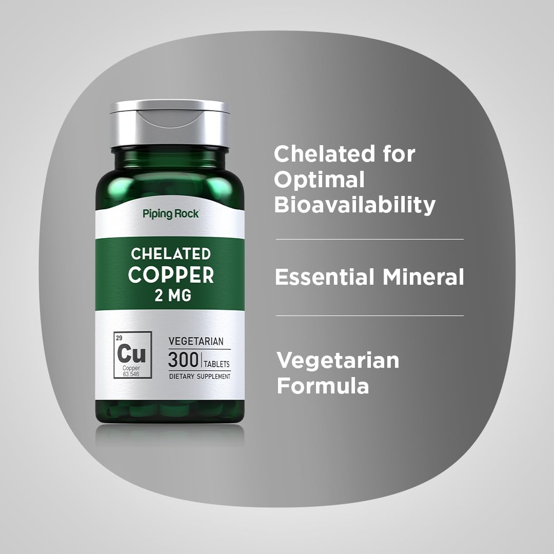 Piping Rock Chelated Copper 2 mg Tablet, 300 Tablets