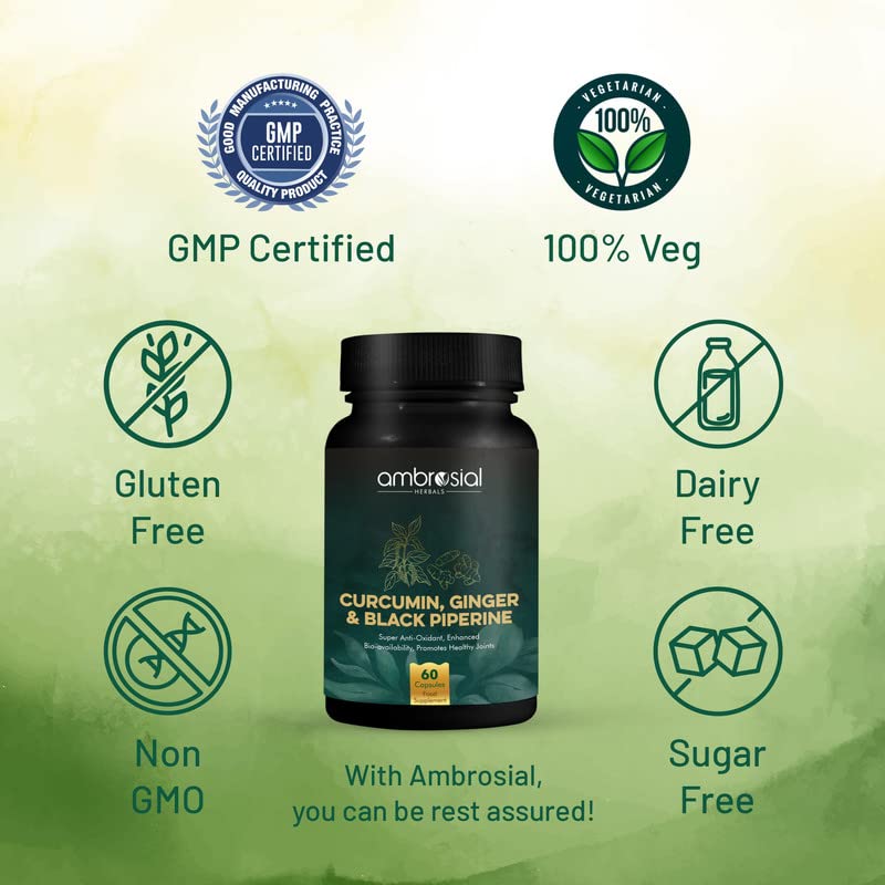 AMBROSIAL Curcumin with Piperine (Black Pepper) & Ginger Capsule 60 Count
