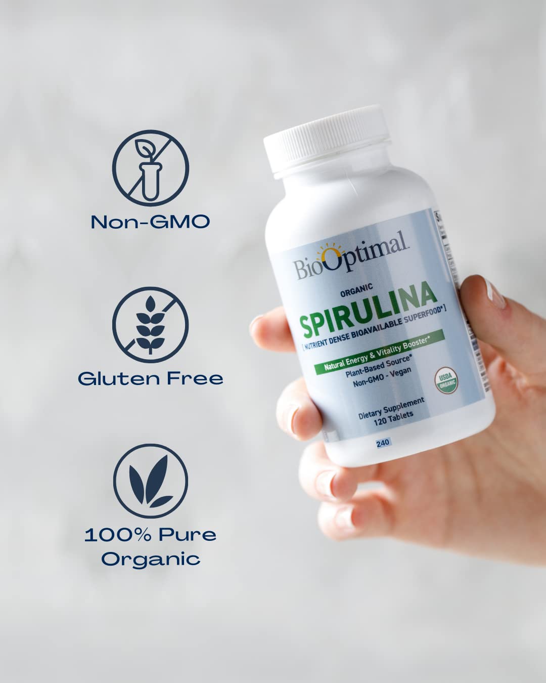 BioOptimal Organic Spirulina Tablets - 240 Tablets