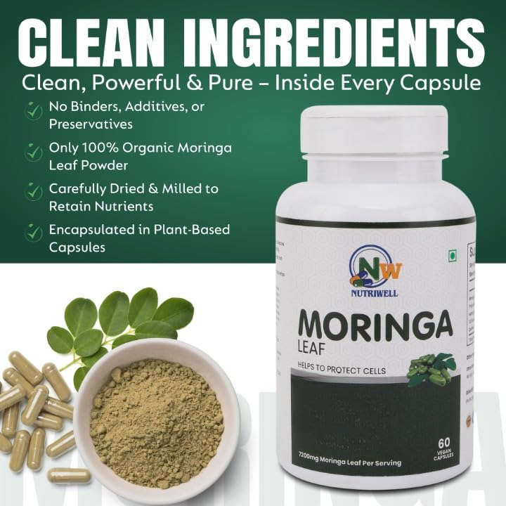 NOURISH VEDA Organic Moringa Capsules 7200 mg, 60 Capsules