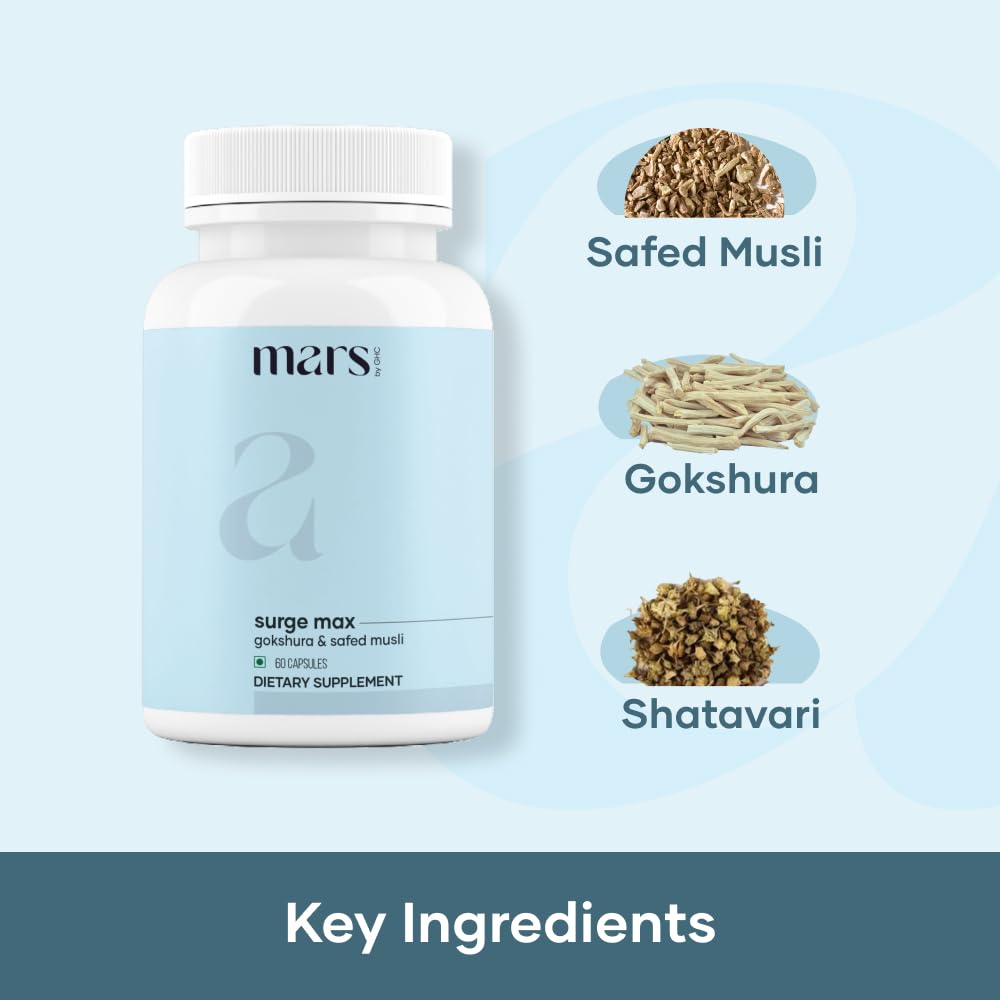 Mars Surgemax Natural Capsules with Shilajit & Safed Musli, 60 Capsules