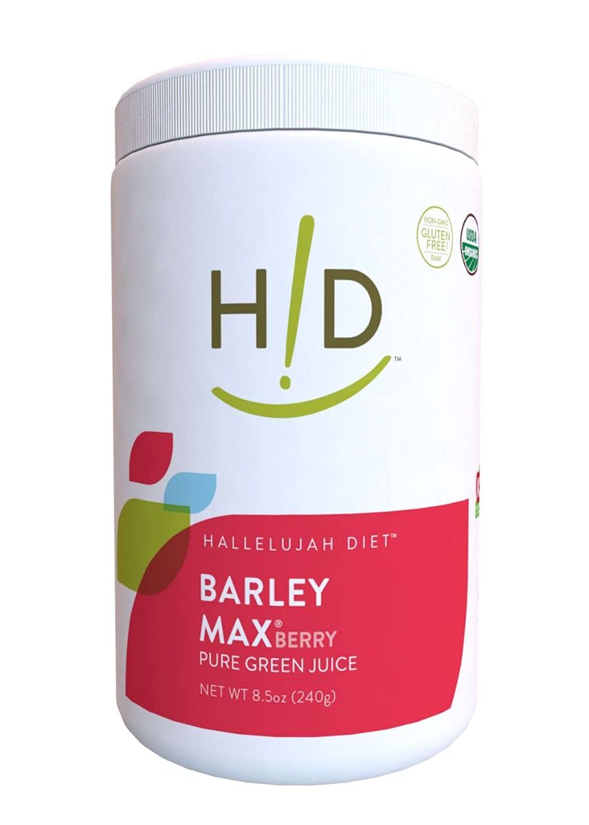 THE HALLELUJAH DIET Hallelujah Diet Organic BarleyMax Powder, Barley and Alfalfa Green Juice Berry Flavor, 8.5 Ounces