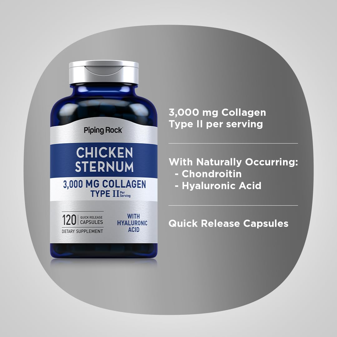 Piping Rock Chicken Sternum Type II Collagen Supplement 3000mg Capsules 120 Count