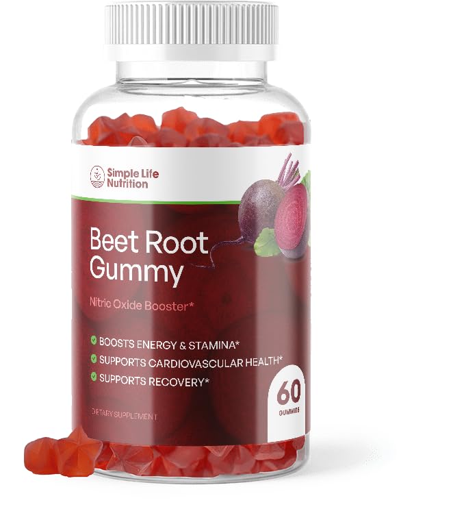 Simple Life Nutrition Organic Beet Root Gummies Nitric Oxide Booster for Men & Women 60 Gummies