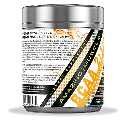Amazing Muscle BCAA 2:1:1 Branched Chain Amino Acids Supplement Powder, Pineapple Flavor, 6000 mg per Serving, 60 Servings, 16 oz