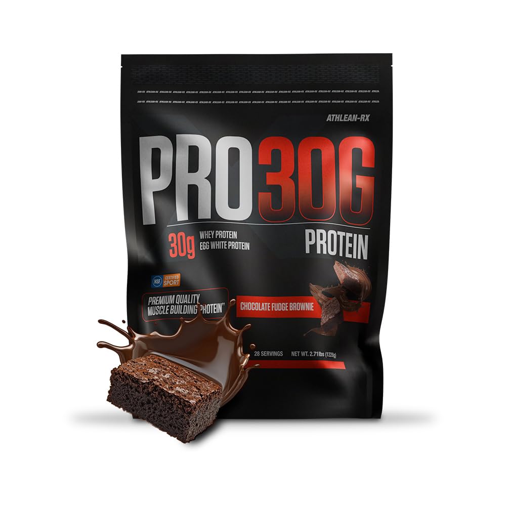 ATHLEAN-RX PRO-30G Premium Whey Protein Isolate Powder Chocolate Fudge Brownie Gluten-Free Low Sugar 44.48 oz