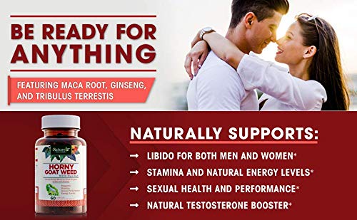 Natures Wellness Horny Goat Weed Extract with Maca, Tribulus, L-Arginine, Ginseng - 1000 mg Epimedium with Icariins, Capsules, 60 Count
