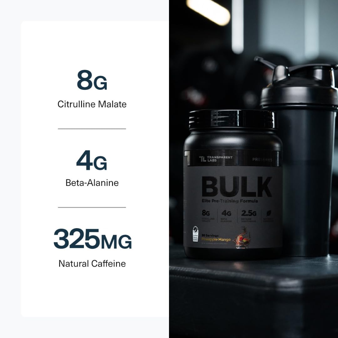 Transparent Labs Bulk Black Pre Workout Powder, Black Cherry, 30 Servings
