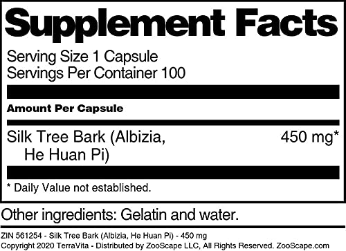 Terravita Silk Tree Bark Albizia He Huan Pi 450 mg Capsules 100 Count