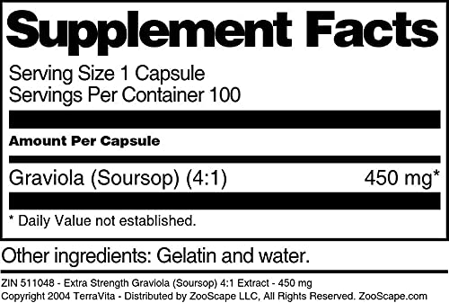 Terravita Extra Strength Graviola (Soursop) 4:1 Extract 450 mg Capsules, 300 Count