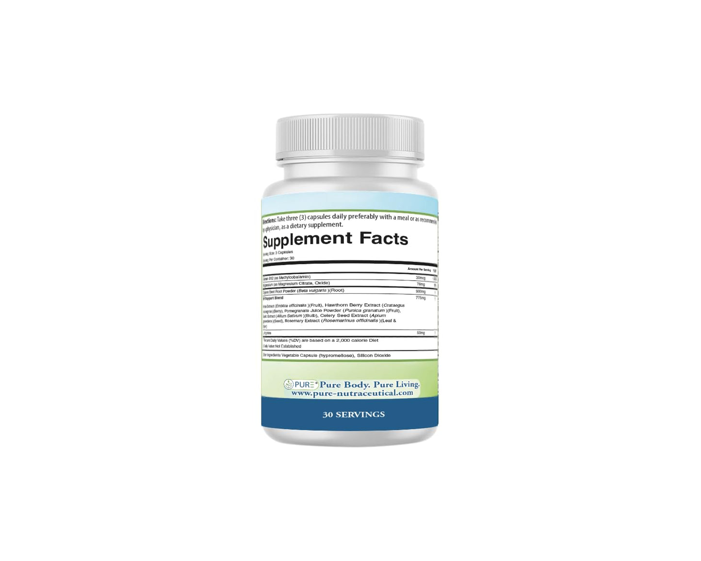 PURE Beets+ Organic Beet Root Capsules 900mg 90 Count